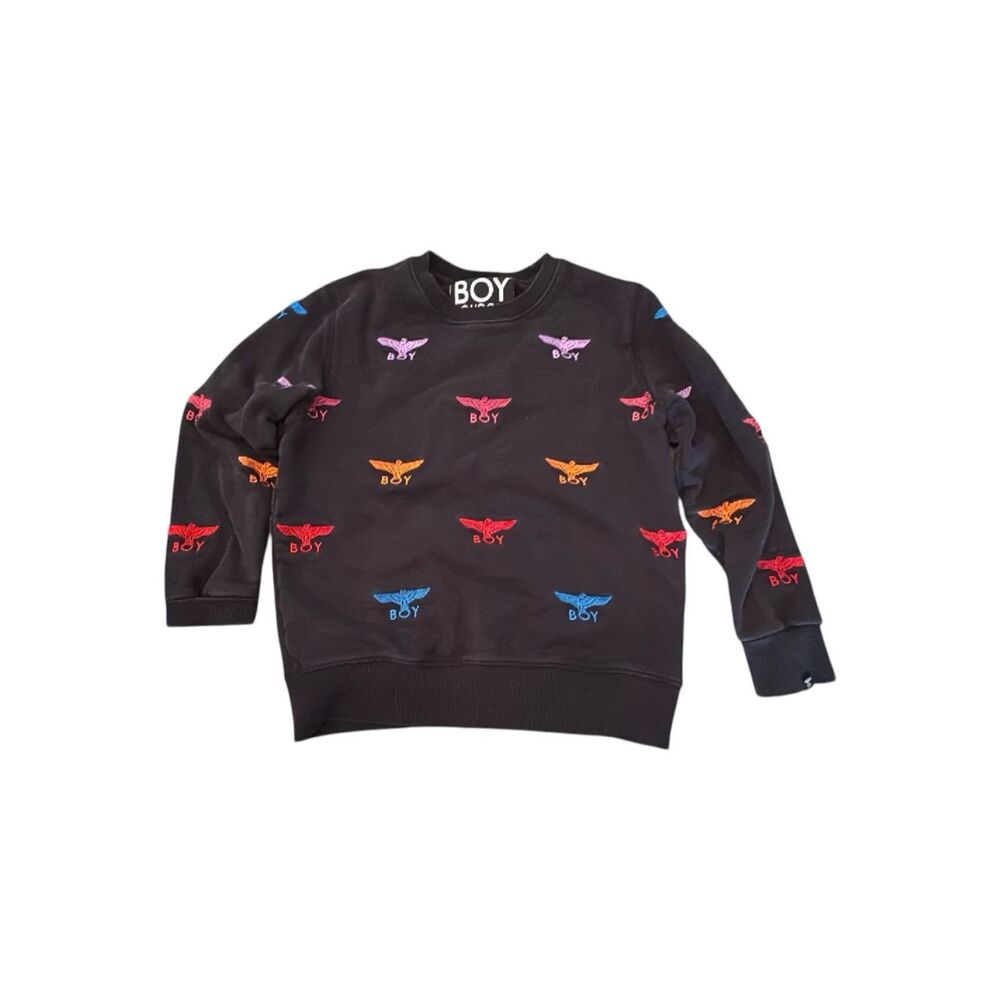 BOY LONDON Kids Crewneck Sweatshirt Black Multicolor Embroidered Eagle Logo 7-8